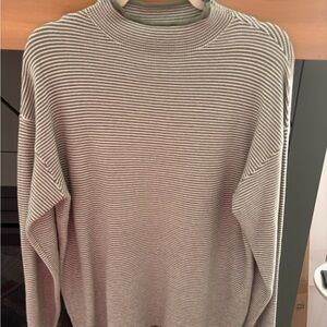 Staccato Green Striped Mock Turtleneck Sweater with Ribbed Knit